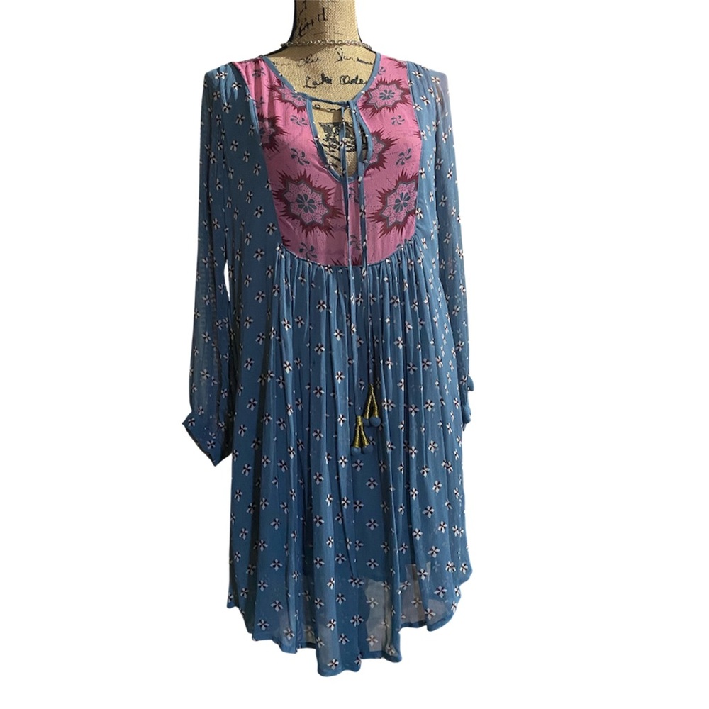 Anthropologie KOPAL Rutika Boho/Pheasant Floral Tassel Tie-Front Dress in Sz M💞